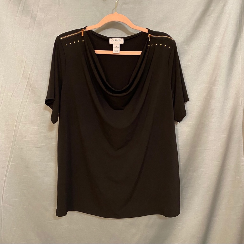Carmen Marc Valvo Black Blouse Size 2X.